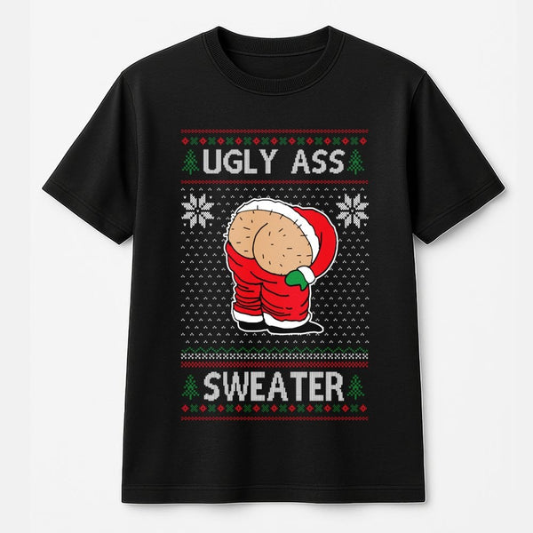 Ugly Christmas Graphic T-Shirt, Humorous Santa Mooning T-Shirt, Retro Holiday Humor T-Shirt, Humorous Xmas Party Graphic Tee,