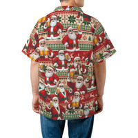 Humorous Christmas Hawaiian Shirt, Santa Claus Drinking Beer Hawaiian Shirt, Retro Holiday Tropical Beach Shirt, Holiday Party Present for Men