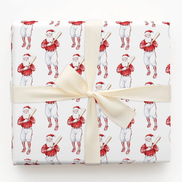 Retro Sport Christmas Gift Wrap, Vintage Baseball Santa Wrapping Paper, Red Uniform Baseball Wrapping Paper, Sports Fan Gift 