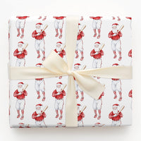 Retro Sport Christmas Gift Wrap, Vintage Baseball Santa Wrapping Paper, Red Uniform Baseball Wrapping Paper, Sports Fan Gift Wrap Roll