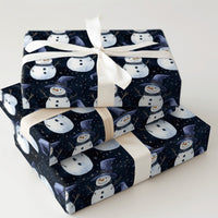 Magical Starry Night Gift Wrap, Wizard Snowman Wrapping Paper, Adorable Watercolor Snowman Gift Wrapping Paper, Holiday Christmas Present Wrap