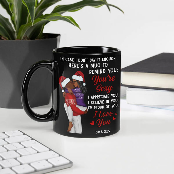 Adorable Christmas Couple Ceramic Mug, Romantic Black Couple Coffee Mug, Heartfelt Holiday Coffee Cup, Anniversary Present Mu