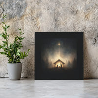 Holy Night Starry Sky Canvas Print, Nativity Scene Square Canvas, Religious Christmas Wall Art Canvas, Christian Holiday Season Decor