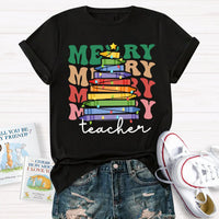 Holiday Classroom Graphic Shirt, Crayon Christmas Tree Teacher T-Shirt, Adorable Festive Xmas Tee, Present for Teachers