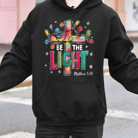 Matthew 5 14 Scripture Hooded Sweatshirt, Be the Light Christian Hoodie, Faith Cross Pullover Hoodie, Religious Christmas Present for Women