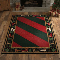 Holiday Stripe Dachshund Rug, Christmas Dachshund Area Rug, Washable Dog Floor Mat, Adorable Xmas Pet Area Rug, Dog Lover Home Decor Present