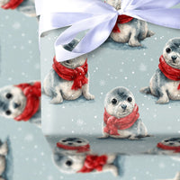 Adorable Winter Seal Gift Wrap, Baby Seal Christmas Wrapping Paper, Watercolor Animal Wrapping Paper, Holiday Gift Wrap, Winter Present Roll