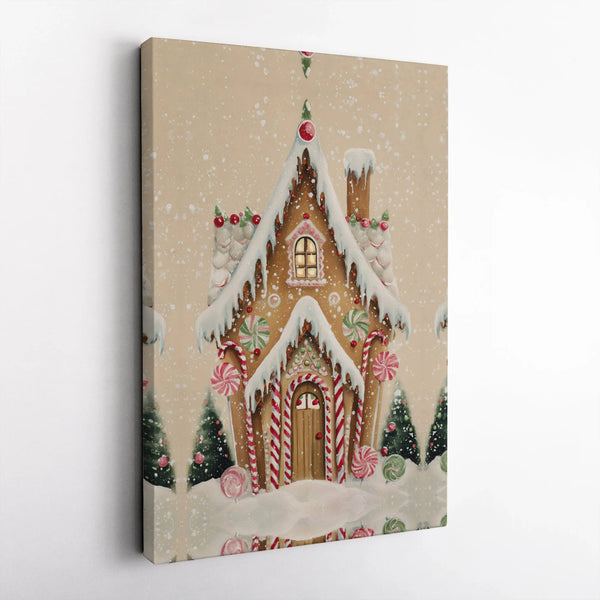 Candy Cane Winter Wonderland Canvas, Gingerbread House Canvas Wall Art, Whimsical Christmas Canvas Print, Holiday Wall Decor,