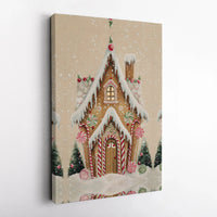 Candy Cane Winter Christmas Canvas Print, Gingerbread House Canvas Wall Art, Holiday Farmhouse Decor Digital Download