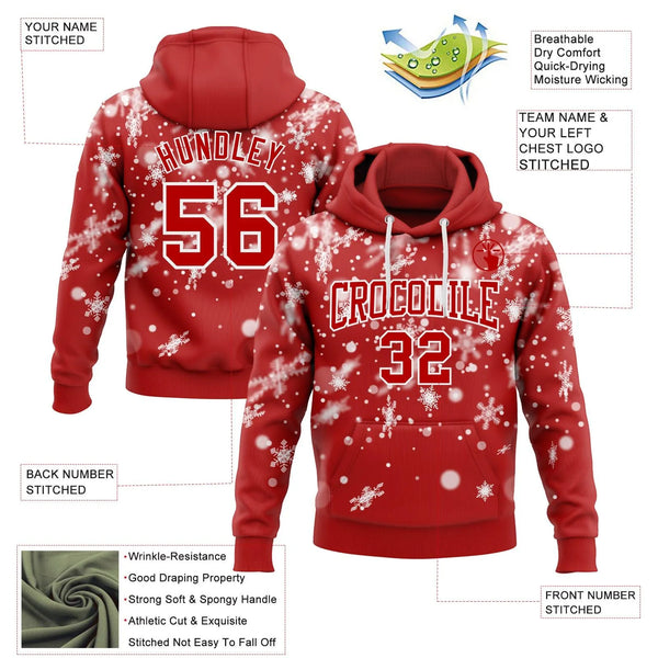 Holiday Winter Personalized Name Number Hooded Sweatshirt, Custom Christmas Snowflake Hoodie, Custom Xmas Sports Fan Pullover