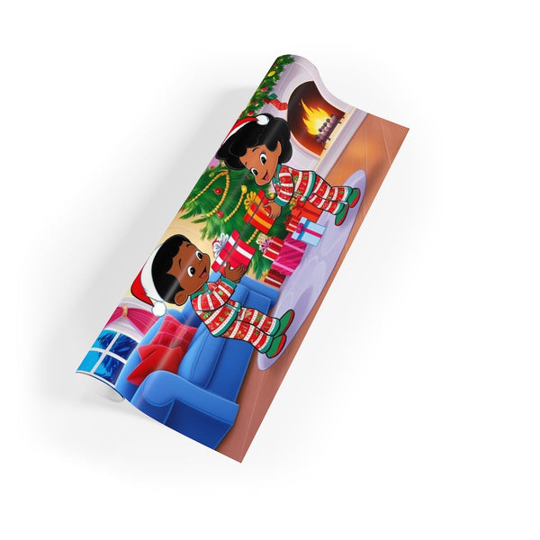 Festive Holiday Kids Gift Wrap, Black Children Christmas Wrapping Paper, Inclusive Xmas Wrapping Paper Roll, Seasonal Present