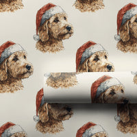 Santa Hat Dog Wrapping Paper, Goldendoodle Christmas Wrapping Paper, Adorable Puppy Holiday Gift Wrap, Doodle Winter Present Paper