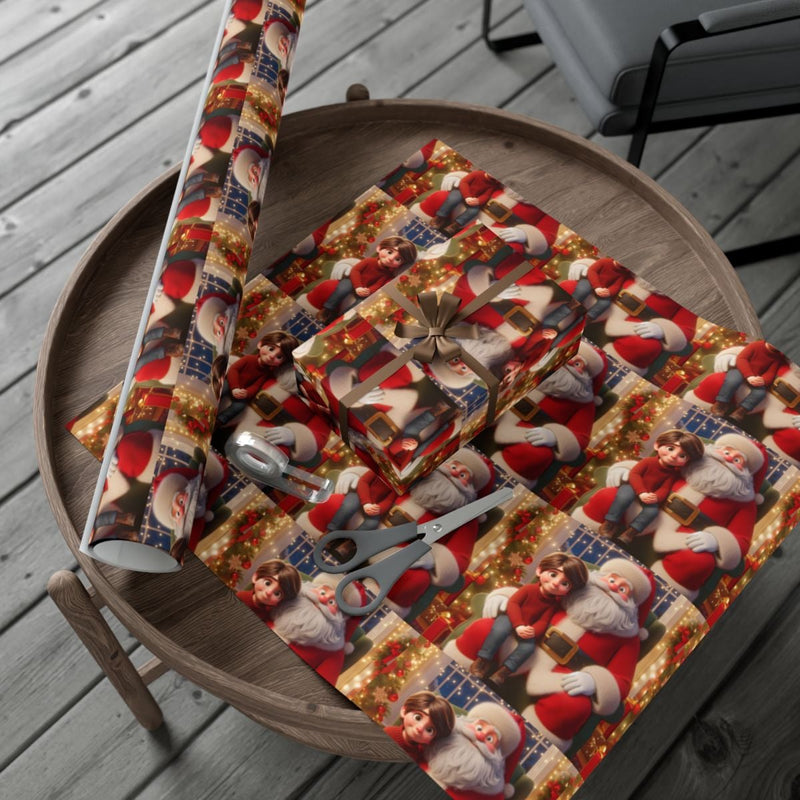 Festive Holiday Gift Wrap, Santa Claus and Boy Wrapping Paper, Nostalgic Christmas Wrapping Paper, Kids Family Xmas Gift Wrapping Paper