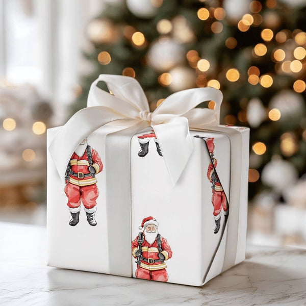 Watercolor First Responder Christmas Gift Wrap, Firefighter Santa Wrapping Paper, Fireman Santa Gift Wrapping Paper, Holiday 