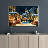 European Winter Village Canvas Art, Christmas Market Canvas Print, Festive Holiday Night Canvas, Snowy City Wall Decor, Christmas Present