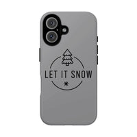 iPhone Tough Phone Case, Let It Snow Phone Case, Minimalist Christmas Tree Snowflake Badge Cover, Holiday Winter Hard Case Xmas Present