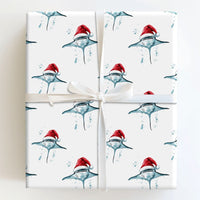 Ocean Santa Hat Gift Wrap, Manta Ray Christmas Wrapping Paper, Marine Life Wrapping Paper Roll, Holiday Wrapping Paper