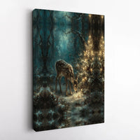 Christmas Forest Deer Canvas Print, Magical Winter Fawn Canvas Wall Art, Enchanted Holiday Fawn Canvas, Woodland Animal Winter Wall Decor