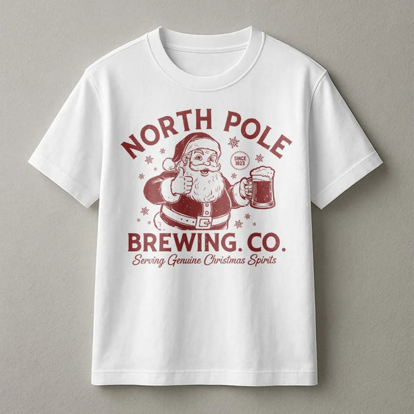Vintage Santa Claus Beer Graphic Tee, North Pole Brewing Co T-Shirt, Humorous Christmas Drinking Shirt, Xmas Craft Beer Lover