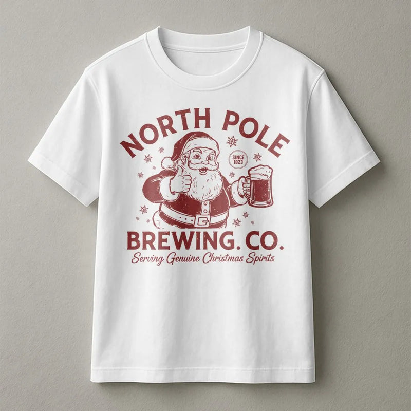 Vintage Santa Claus Beer Graphic Tee, North Pole Brewing Co T-Shirt, Humorous Christmas Drinking Shirt, Xmas Craft Beer Lover Present