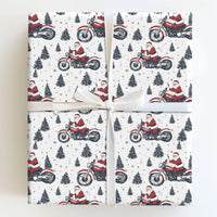 Pine Tree Biker Santa Gift Wrap, Red Motorcycle Santa Wrapping Paper, Festive Motorcycle Christmas Wrapping Paper, Biker Gift Wrap