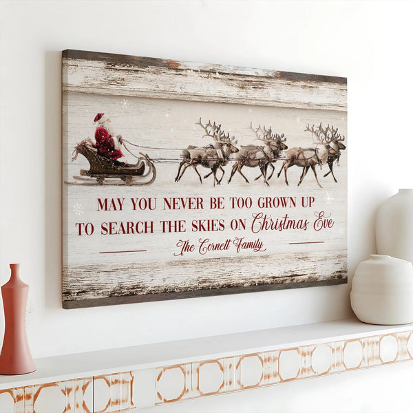 Christmas Wall Art Canvas, Santa Sleigh Reindeer Canvas Art, Holiday Winter Scene Canvas Print, Xmas Living Room Decor, Famil