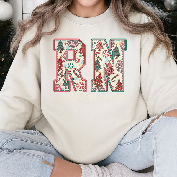 Festive Holiday Tree Medical Crewneck, RN Registered Nurse Christmas Sweatshirt, Stethoscope Hospital RN Pullover, Nurse Xmas