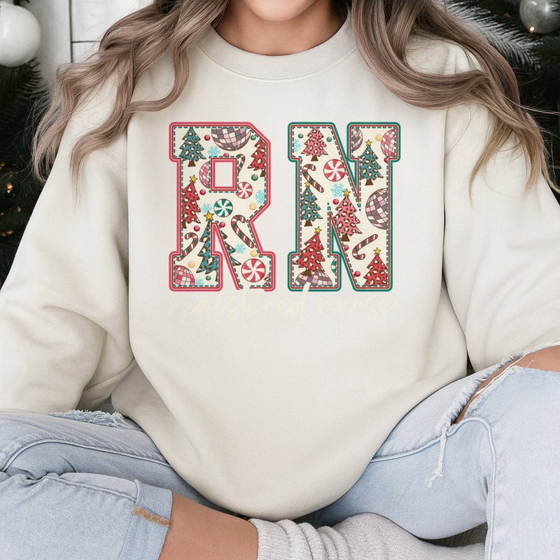 Festive Holiday Tree Medical Crewneck, RN Registered Nurse Christmas Sweatshirt, Stethoscope Hospital RN Pullover, Nurse Xmas Present Sweater