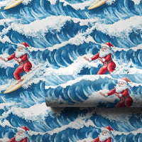Coastal Beach Holiday Gift Wrap, Surfing Santa Christmas Wrapping Paper, Ocean Wave Santa Wrapping Paper