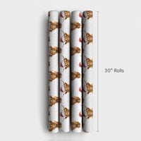 Santa Hat Cow Gift Wrap, Christmas Highland Cow Wrapping Paper, Watercolor Snowflake Wrapping Paper, Rustic Farmhouse Holiday Gift Wrap Roll
