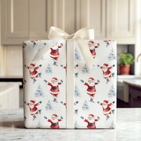 Christmas Winter Gift Wrap, Ice Skating Santa Wrapping Paper, Watercolor Holiday Present Wrapping Paper, Adorable Santa Claus Winter Gift Wrap