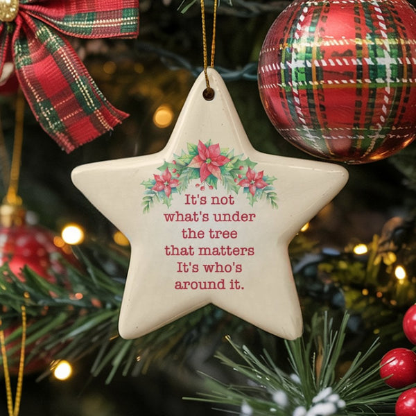 Ceramic Christmas Star Ornament, It's Who's Around the Tree Star Ornament, Holiday Family Star Ornament, Xmas Tree Hanging St