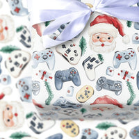 Video Game Controller Gift Wrap, Gamer Santa Christmas Wrapping Paper, Retro Gamer Wrapping Paper, Kids Gaming Holiday Gift Wrap Roll
