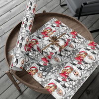 Christmas Line Art Gift Wrap, Santa and Girl Coloring Book Wrapping Paper, Santa Claus Holiday Wrapping Paper, Kids Xmas Wrapping Paper Roll