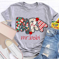Custom Name Holiday Graphic T-Shirt, Personalized Christmas Apples Shirt, Adorable Xmas Teacher Fruit Tee, Festive Christmas Apple Shirt
