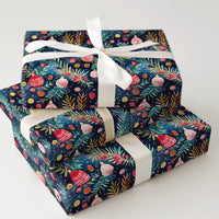 Navy Pine Branch Gift Wrap, Watercolor Ornament Wrapping Paper, Festive Christmas Ornament Wrapping Paper, Holiday Present Paper Roll