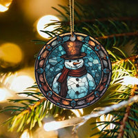 Festive Winter Ceramic Ornament, Stained Glass Snowman Ornament, Colorful Snowman Christmas Tree Ornament, Adorable Holiday Keepsake Present