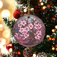 Floral Art Christmas Ornament, Stained Glass Cherry Blossom Ceramic Ornament, Elegant Botanical Tree Ornament, Nature Lover Present Decor