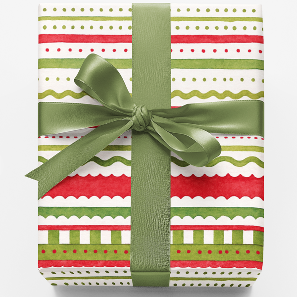 Red and Green Holiday Gift Wrap, Merry Strokes Christmas Wrapping Paper, Festive Xmas Wrapping Paper Roll, Modern Holiday Pre
