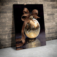 Glitter Ribbon Holiday Canvas Wall Art, Gold Christmas Ornament Canvas Print, Festive Winter Canvas Decor, Christmas Seasonal Art Present