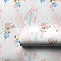 Adorable Cookie Eating Santa Gift Wrap, Watercolor Santa Claus Wrapping Paper, Pastel Christmas Paper, Whimsical Holiday Wrapping Paper Roll