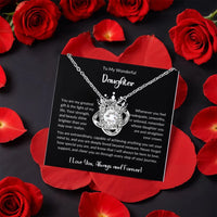 Sparkling CZ Crystal Knot Necklace, Love Knot Necklace for Daughter, Daughter Jewelry with Rose Box, Birthday Present for Her, Christmas Present