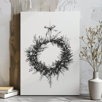 Minimalist Botanical Sketch Wall Art, Christmas Wreath Canvas Print, Modern Holiday Wreath Decor, Digital Download Printable Xmas Art Present