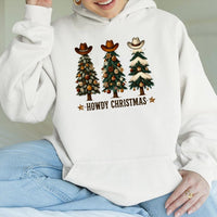 Howdy Christmas Cowboy Hat Sweatshirt, Western Christmas Tree Hoodie, Retro Cowgirl Holiday Pullover, Country Xmas Present for Her