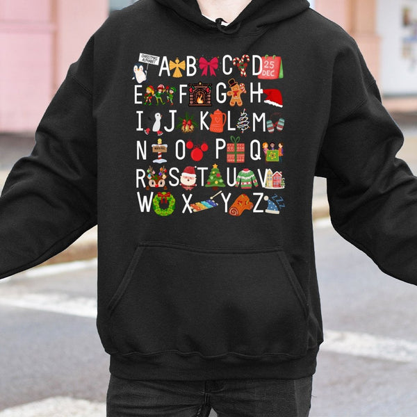 Holiday ABC Teacher Hoodie, Christmas Alphabet Hoodie, Festive Teacher Christmas Hoodie, Winter Educator Hooded Sweatshirt Pr