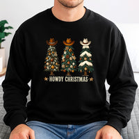 Western Cowboy Hat Tree Crewneck, Howdy Christmas Sweatshirt, Country Holiday Graphic Pullover, Humorous Southern Xmas Sweater Present