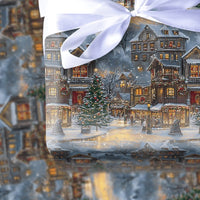Festive Town Square Gift Wrap, Snowy Night Christmas Village Wrapping Paper, Winter Holiday Wrapping Paper, Comfy Nighttime Gift Wrap Roll