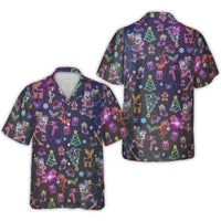 Skateboarding Santa Holiday Shirt, Neon Christmas Hawaiian Shirt, Tropical Xmas Aloha Shirt, Festive Button Up Shirt, Party Present for Men