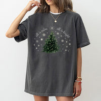 Watercolor Christmas Tree Graphic Tee, All Is Calm All Is Bright Shirt, Minimalist Holiday T-Shirt, Winter Tree Xmas Shirt, Holiday Present Tee