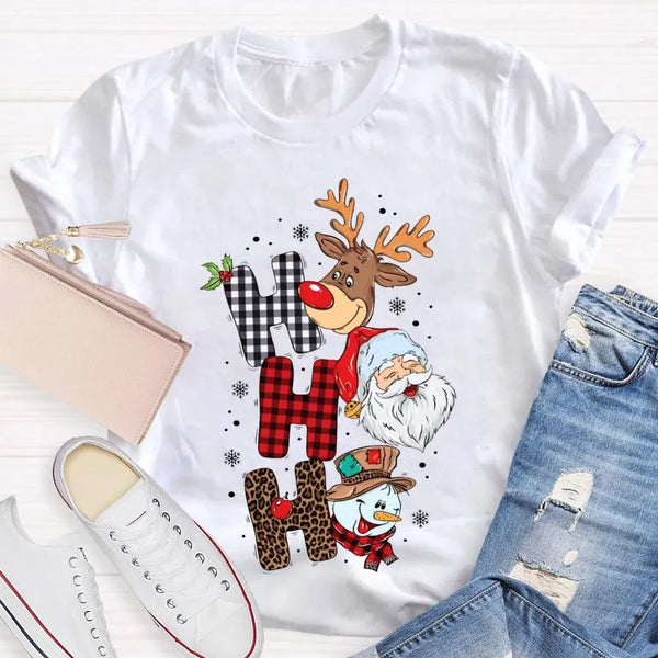 Merry Christmas Vibes Graphic Tee, Christmas Reindeer Snowman Santa Claus Shirt, Adorable Holiday Season T-Shirt, Festive Xma